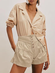 Women's Summer Button Up High Waisted Denim Shorts