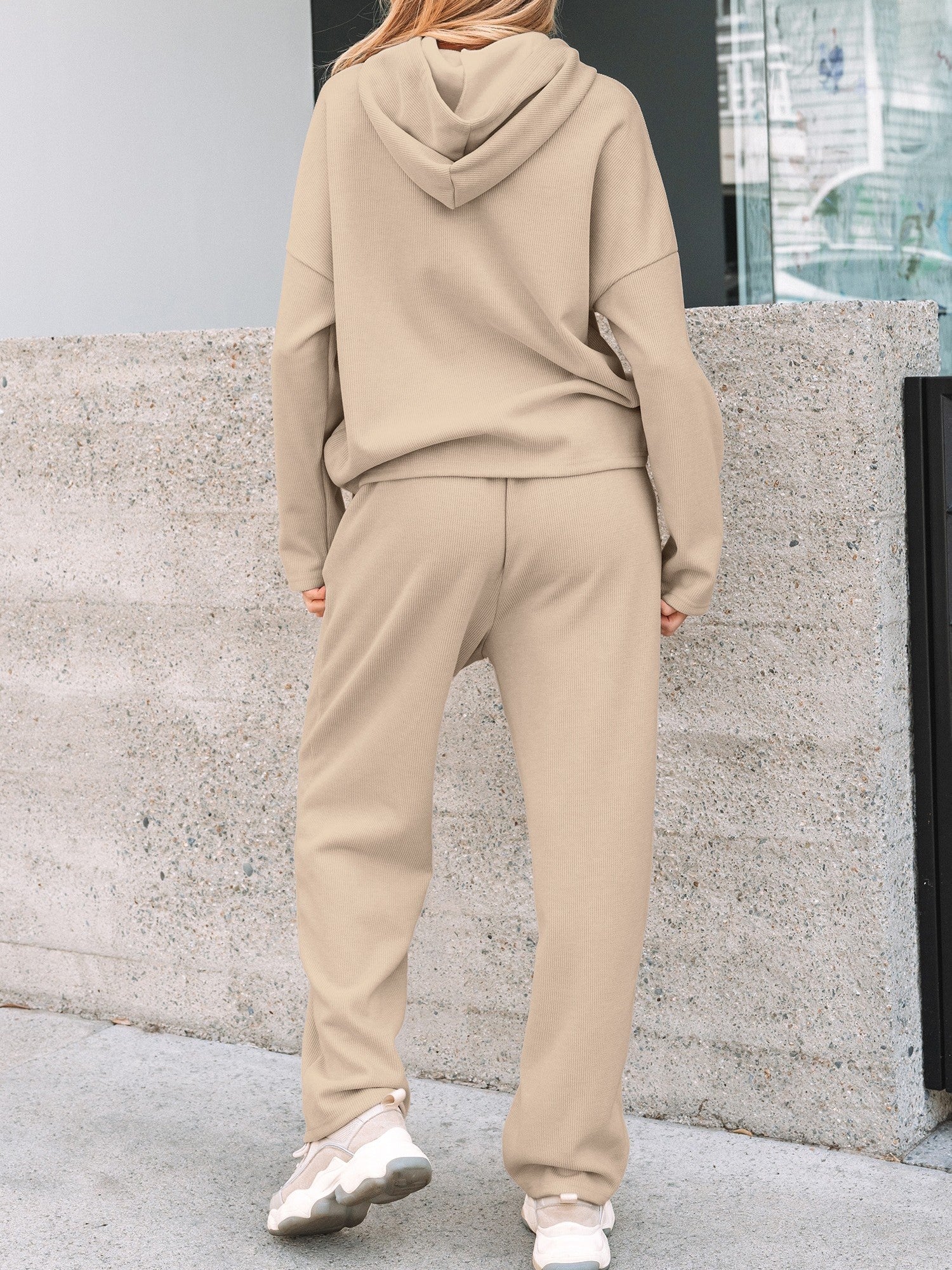 Women's Lace Drawstring Oversized Hoodie Two-Piece Set
