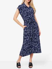 Women's Button Lace up Lapel Maxi Dress