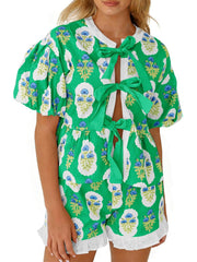 Women's Floral Print Bow Tie Summer Set