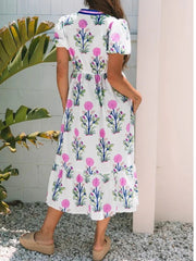 Women's Summer Floral V-Neck Ruffle Hem Midi Dress