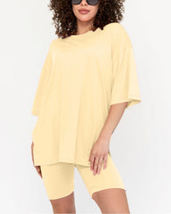 Women's Oversized Solid Biker Short Set