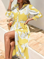 Women's Floral Print 3/4 Sleeve Ruffle Hem midi Dress