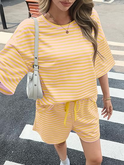 Women's Striped 3/4 Sleeve Lounge Sets