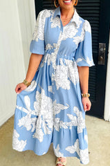 Women's Floral Print 3/4 Sleeve Ruffle Hem midi Dress