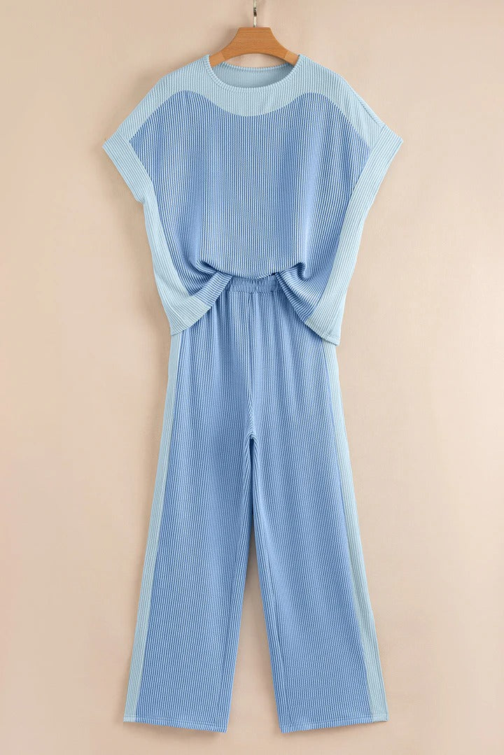 Women's Color-Block Corded 2pcs Outfit