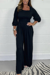 Women's Square Neckline Smocked Jumpsuit