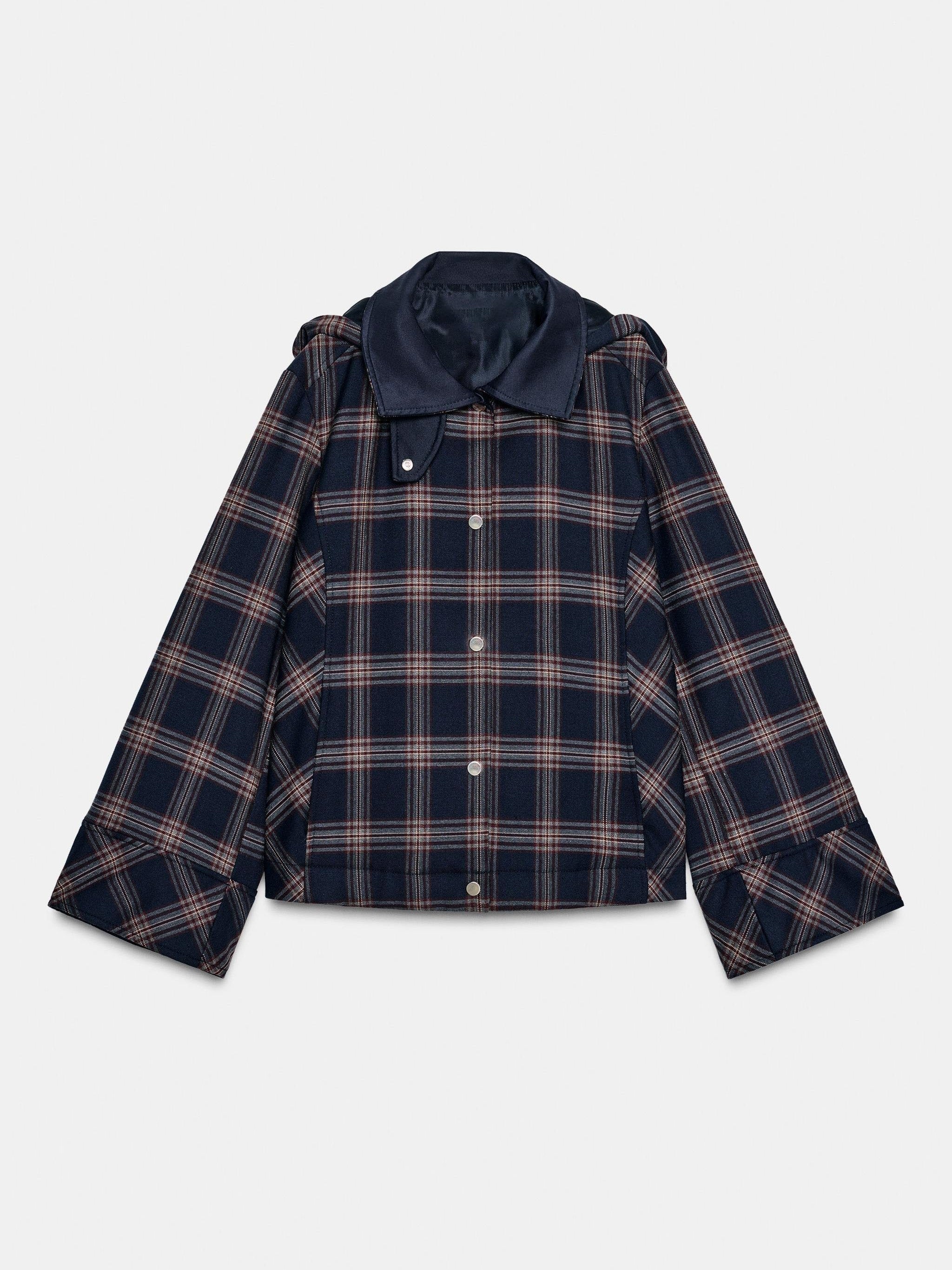 Women's High-Neck Checked Hooded Quilted Coat