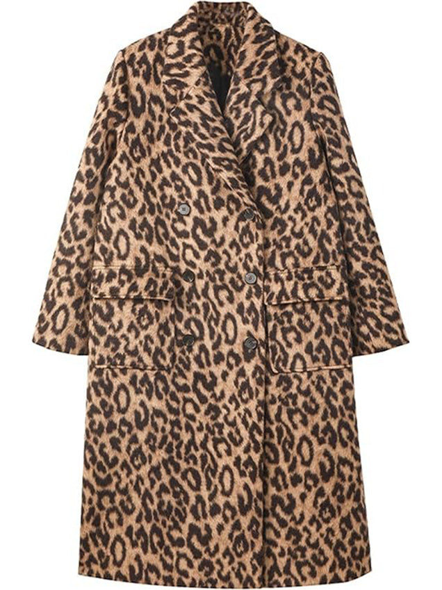 Women's Leopard Print Long Sleeve Peacoat