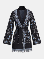 Women's Belted Fringe Knit Cardigan