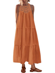 2026 Women's Boho Sleeveless Hollow Out Maxi Dress