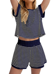 Women's 2 Piece Ribbed Striped Short Sets