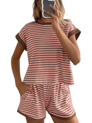 Women's 2 Piece Ribbed Striped Short Sets