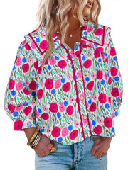 Women's Vibrant Floral Print Collar Blouse