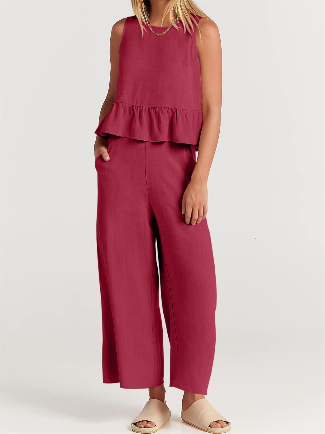 Women's Summer 2 Pieces Outfits - Lounge Set with Pockets