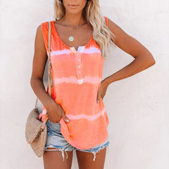 Summer Tie-Dye Striped Sleeveless Tank Top