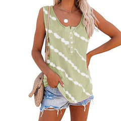 Summer Casual Stripes Buttons Sleeveless Tank Top