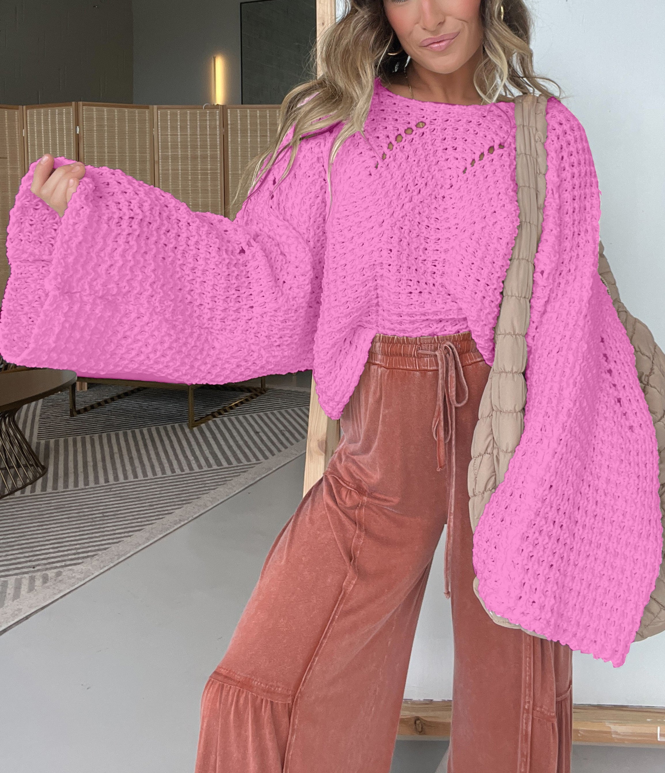 Women's Oversized Knitted Twist Detailing Sweater