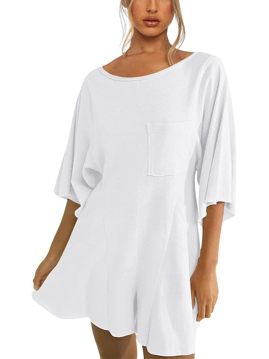 Women‘s Casual Short Sleeve Romper With Pockets