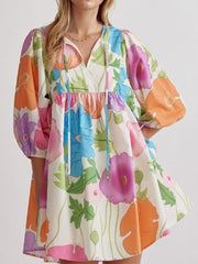 Women's Colorful Floral Half Sleeve Babydoll Dress