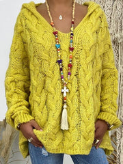 Women's Sweaters Solid V-Neck Twist Knit Hoodie Sweater