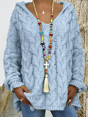 Women's Sweaters Solid V-Neck Twist Knit Hoodie Sweater