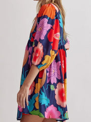 Women's Colorful Floral Half Sleeve Babydoll Dress